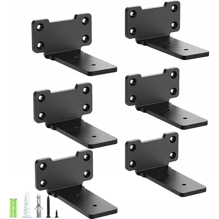 Set 6 suporturi raft, metalice, 10cm, negru mat, capacitate 80kg