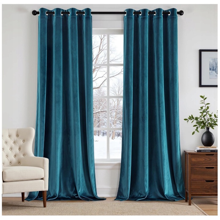 Draperie ZACIEMNIAJACA, 140x280cm, termoizolanta, albastra, set 2 bucati
