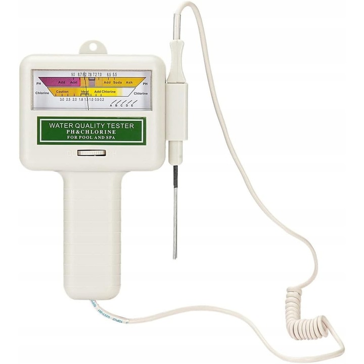 Професионален тестер за pH и хлор за вода, бял, 17x11,5x3см