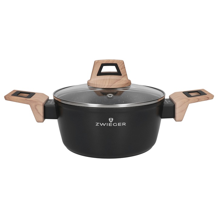 Oala cu capac Zwieger Lavena 18cm, aluminiu forjat, interior antiaderent, exterior rezistent la caldura