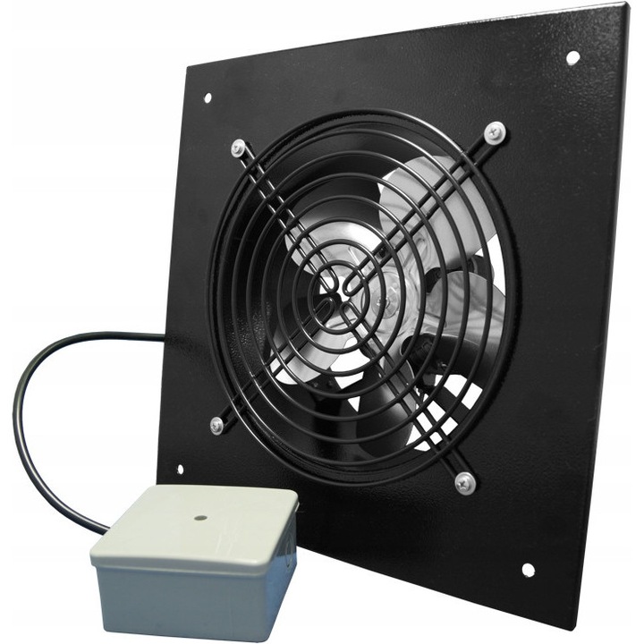Ventilator industrial de perete Vents OV1 250, 1070m/h, 48dB, negru, 370x370x140mm
