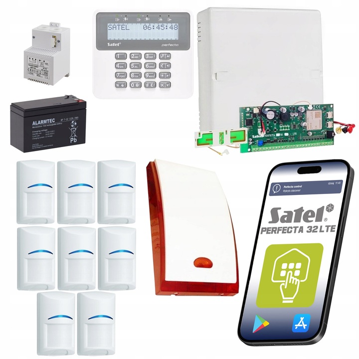 Set alarm Satel PERFECTA 32 LTE, 8 senzori Bosch, control mobil, fara internet, protectie continua