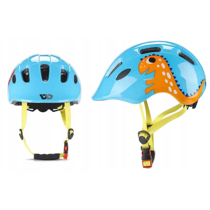 West Biking gyermek védősisak, kék dinoszaurusz, XS méret 47-52cm, 12 szellőzőnyílás, súly 210g, szett.