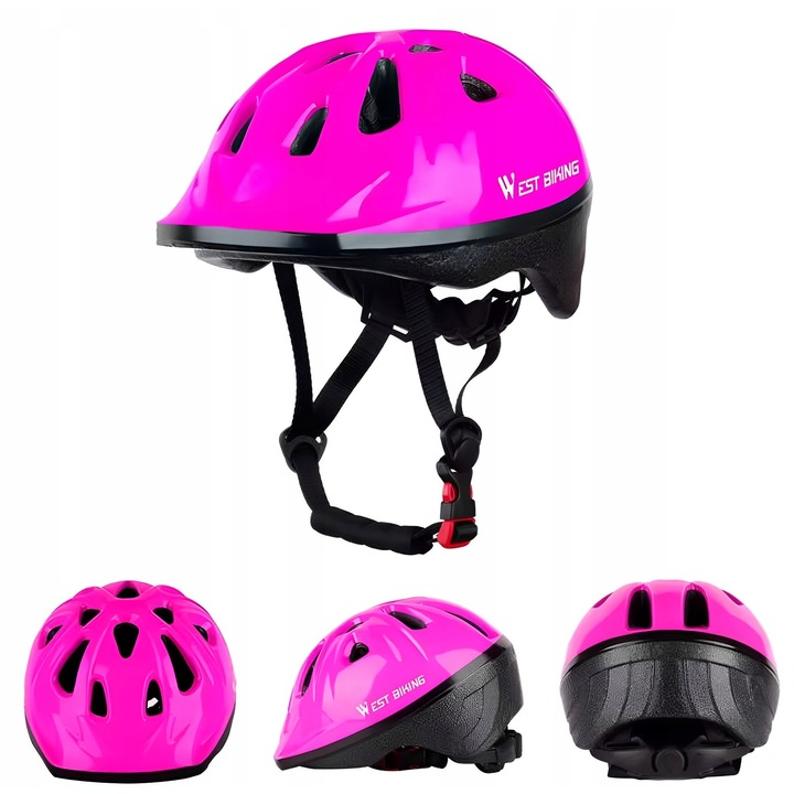 West Biking gyermek védősisak, 2024-es modell, lila, 52-56cm, nagyon könnyű, 12 szellőzőnyílás