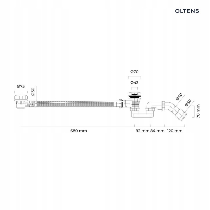 Sifon automat pentru cada, Oltens, set cu robinet, manere, aur periat, 100-280mm, 36x18x8cm