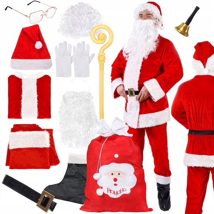 Costum de Mos Craciun, Springos, 12 piese, multicolor