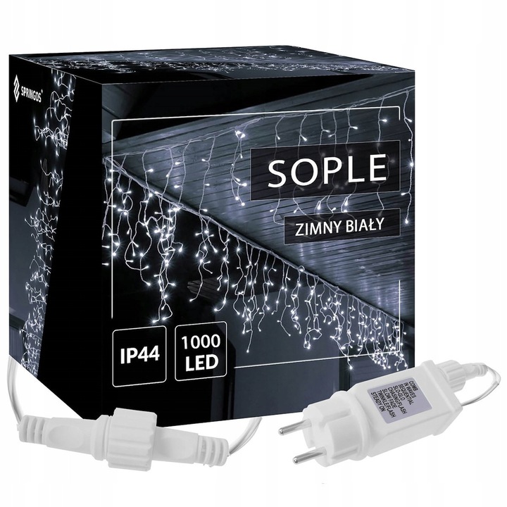 Fényfüggöny 1000 LED-del, Springos, hideg fehér, 45m, 8 funkció, 2 darabos szett
