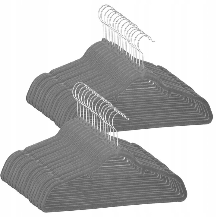 Set 30 umerase pentru haine, Springos, velur, gri, 43,5x23cm