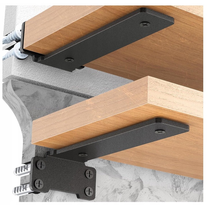 Set 4 suporturi rafturi, negru, 15cm, capacitate 70kg