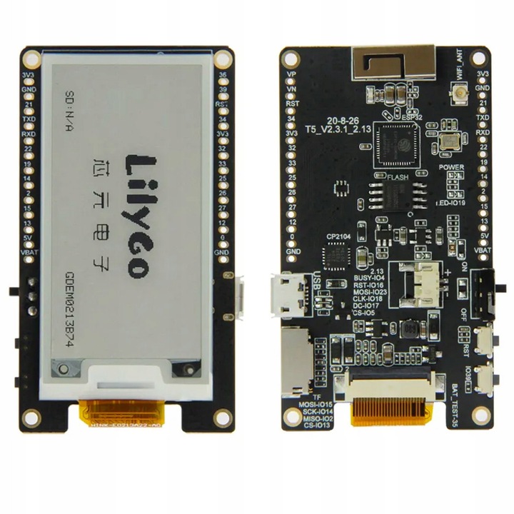 Modul E-paper 2.13" Elektroweb, ESP32, 212x104px, WiFi, Bluetooth, 67x37x5mm