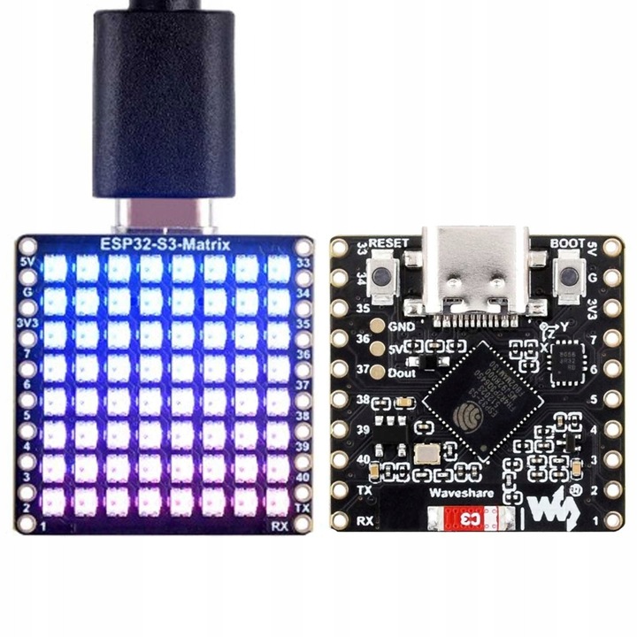 Modul ESP32-S3, 8x8 LED RGB, gyroscop QMI8658C, USB-C, 25x25x4mm