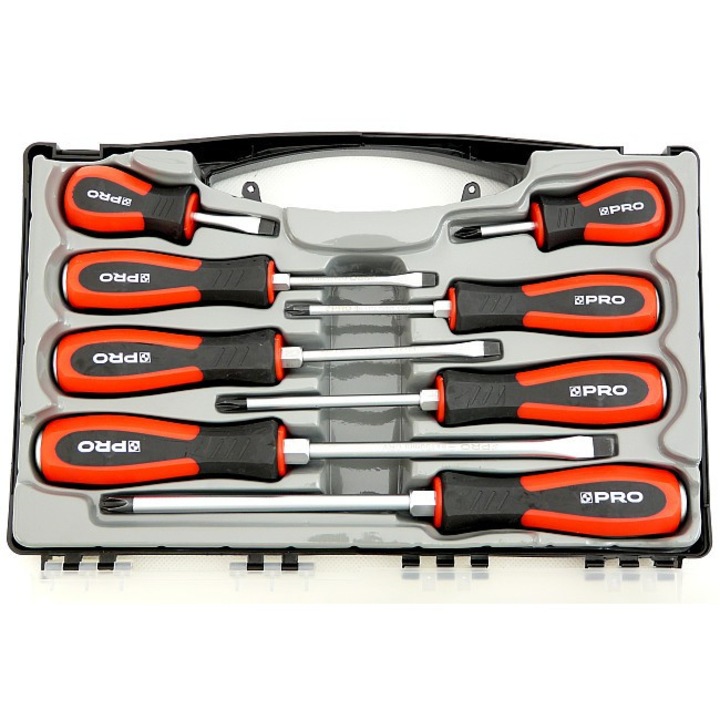 Set surubelnite PRO, 8 piese, 6150 CrV, dimensiuni 8x150mm, 6x100mm, 5x75mm, 6x38mm, PH 3x150mm, PH 2x100mm, PH 1x75mm, PH 2x38mm