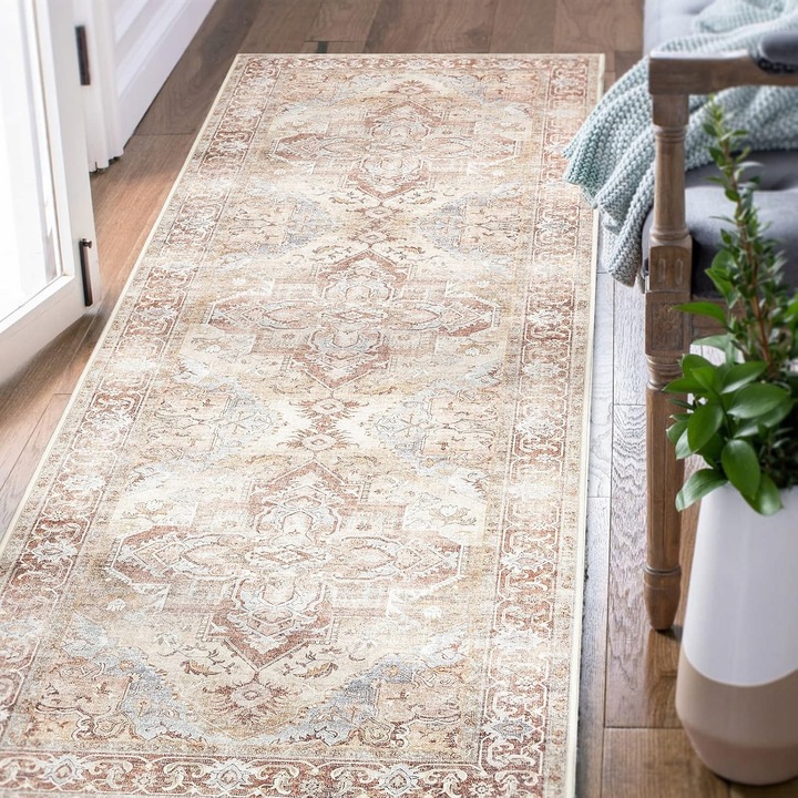 Covor vintage cu flori, 60x200 cm, antiderapant