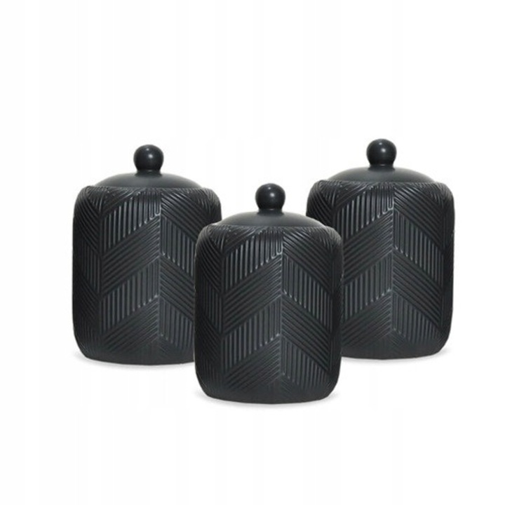 3 darabos kávé, tea és cukor tároló készlet, Geometry Black, 700 ml, 16x10cm, fekete