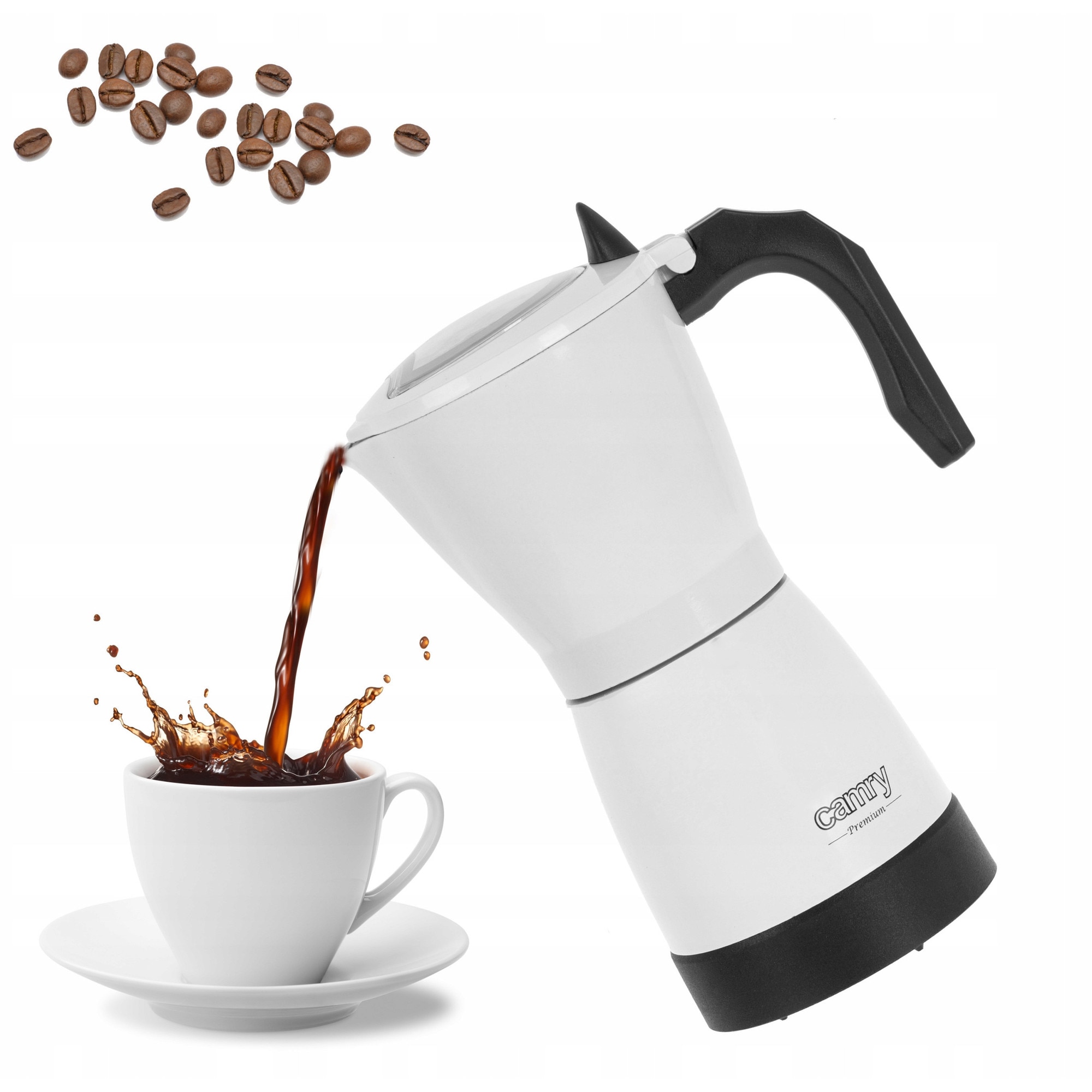 Cafetiera Moka electrica Camry CR 4415W YX9N4VXQ, 300 ml, alb/negru
