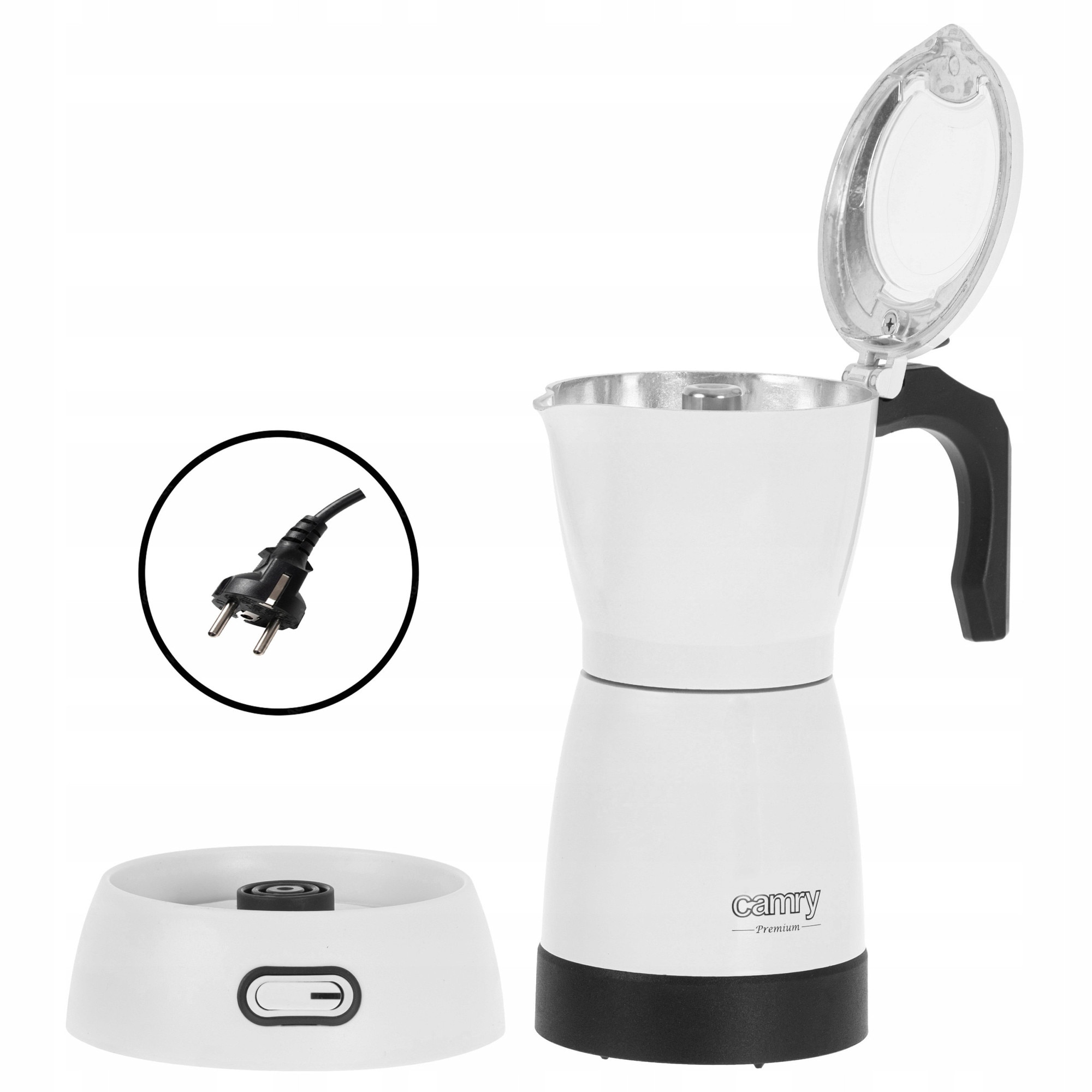 Cafetiera Moka electrica Camry CR 4415W YX9N4VXQ, 300 ml, alb/negru