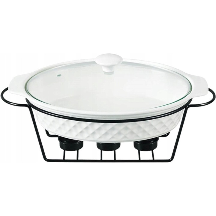 Ovális kerámia melegítő 1,5L, 32,5x20cm, üvegfedővel, 3 teamécses tartóval