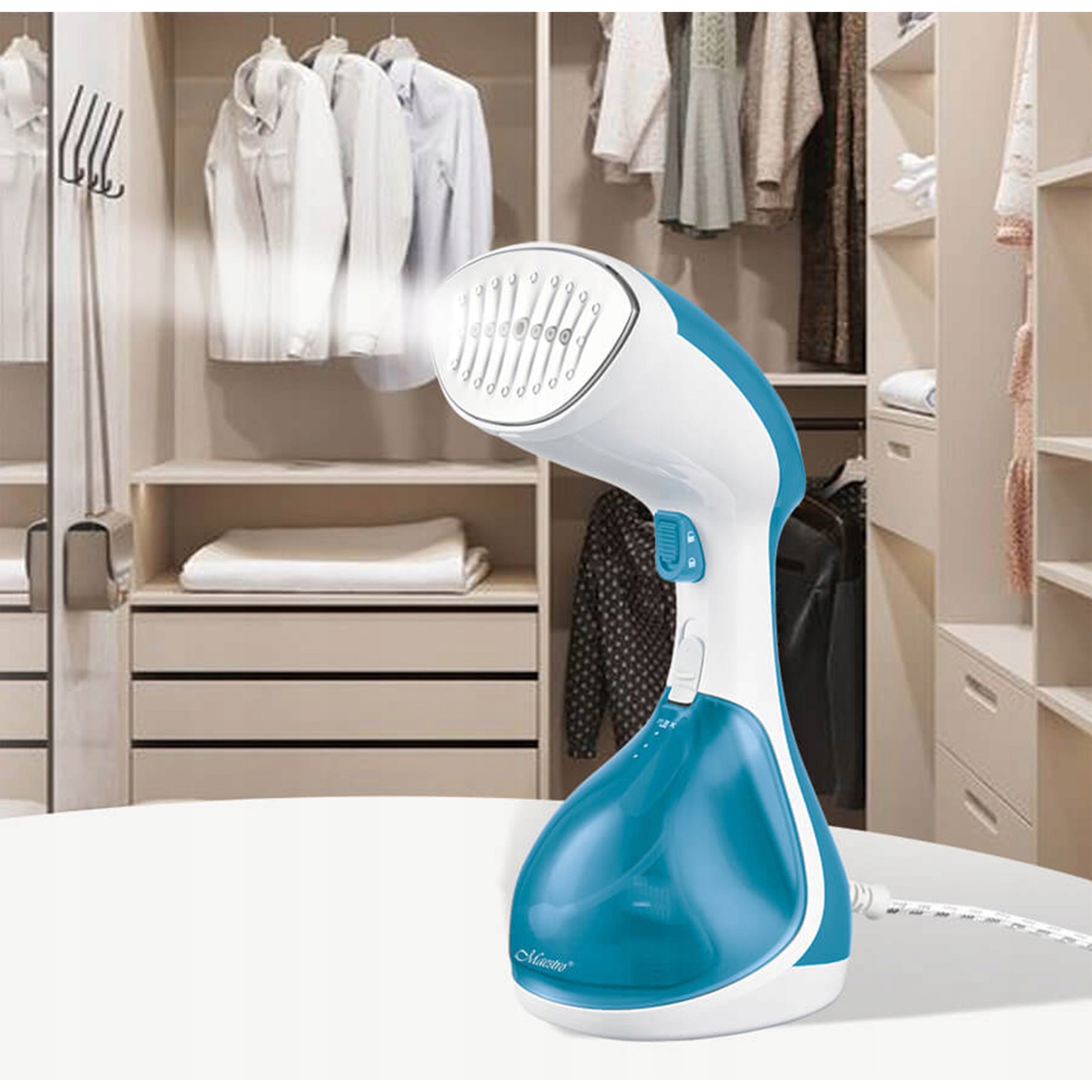 Parownica de imbracaminte Maestro MR-355, 1500W, abur, capacitate rezervor 240ml, 27,5x12x11cm, culoare aquamarine