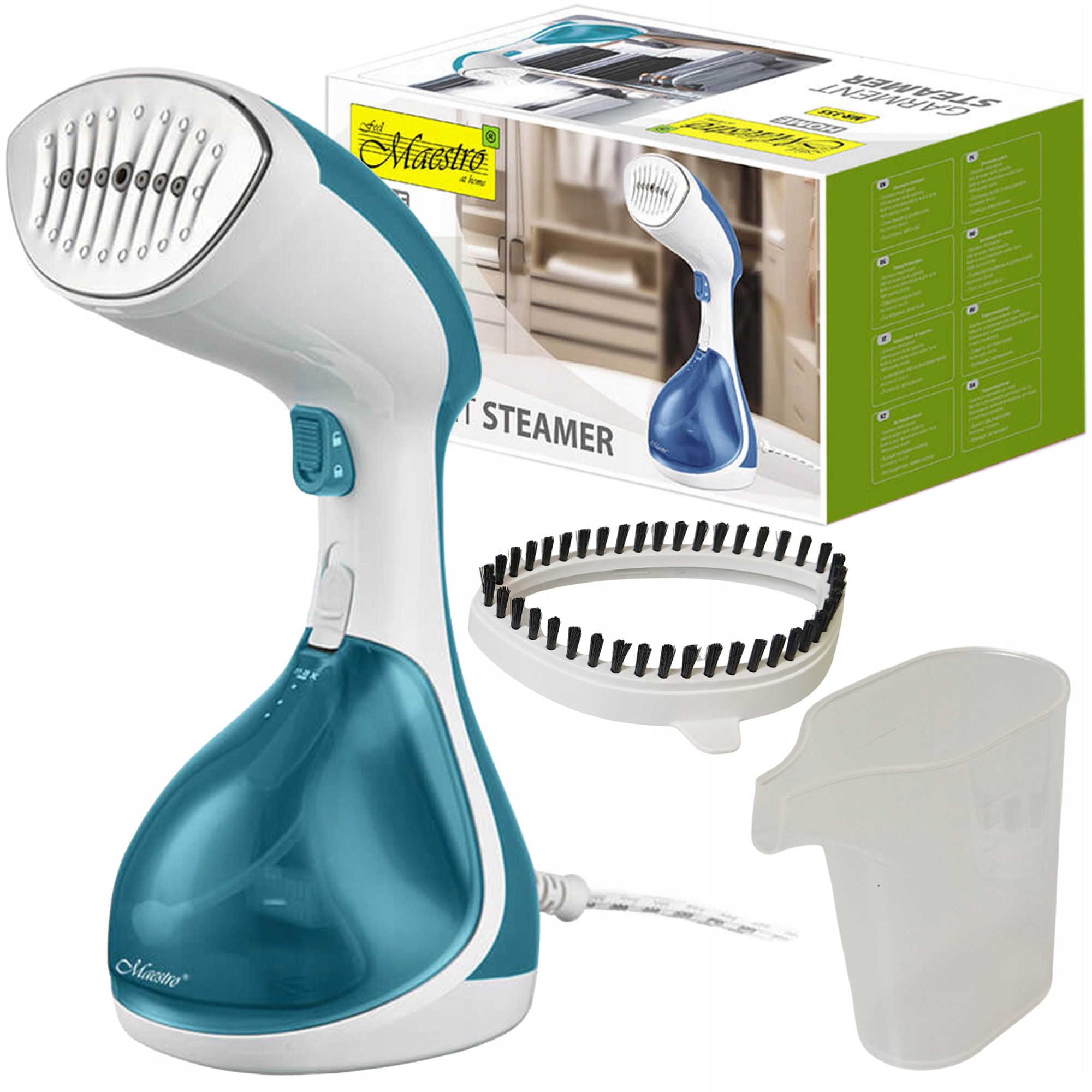 Parownica de imbracaminte Maestro MR-355, 1500W, abur, capacitate rezervor 240ml, 27,5x12x11cm, culoare aquamarine