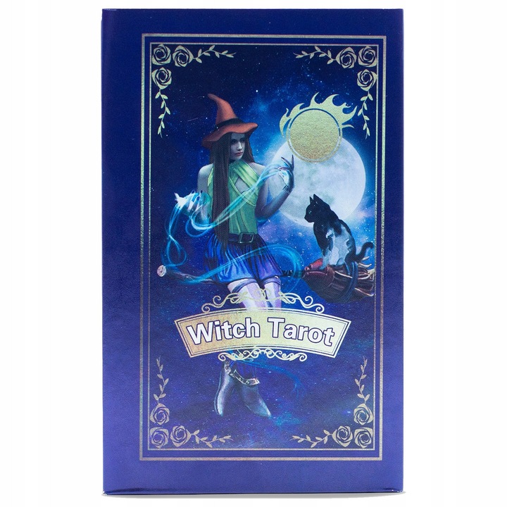 Tarotul Vrajitoarei, 78 carti, ghid universal, culori violet-albastrui cu detalii aurii, set premium
