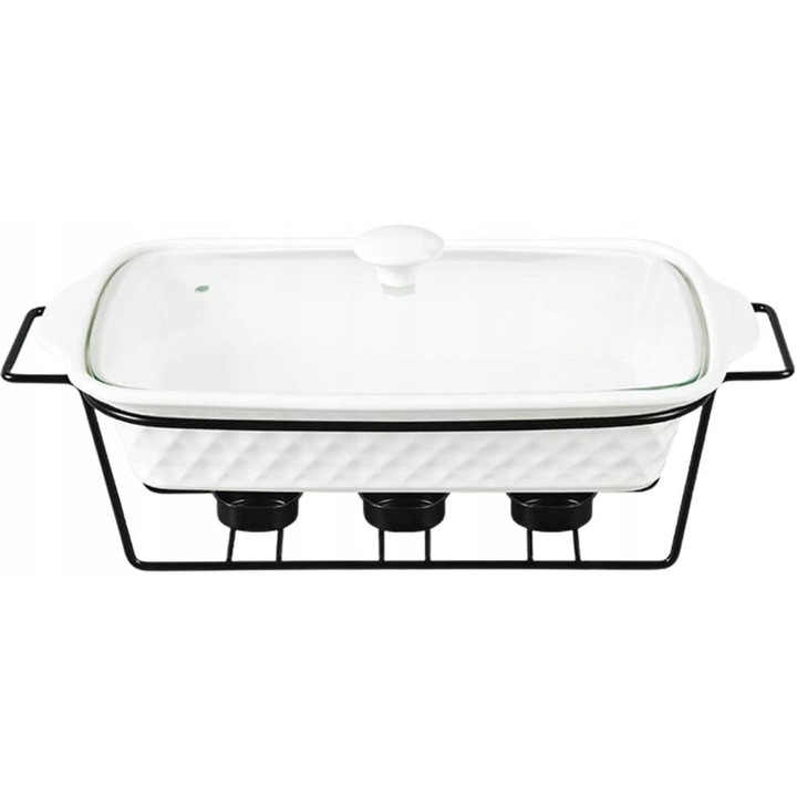 Maestro hőálló edények, kerámia melegítő, 1,8L, 35x24cm, üvegfedővel, 3 teamécses tartóval