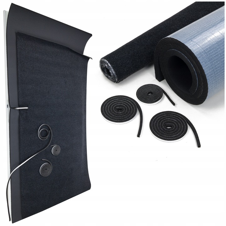 Set de izolare si acoperire usi, Bitmat, 2m2 piatra cauciucata K25s 25mm, 2x garnitura U10s 10mm, 1x garnitura U5s 5mm, gri inchis