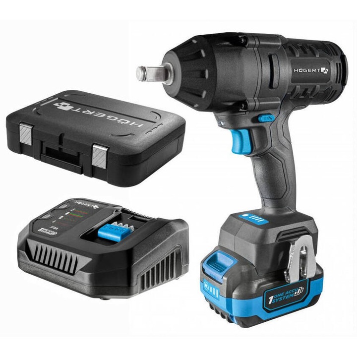 Cheie cu impact fara fir Hoegert HT2E253-B14IW 600 Nm 18V, 3 viteze, LED, 1/2"