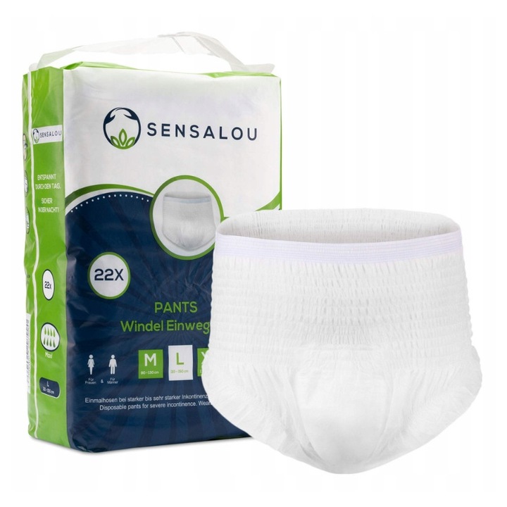 Pieluchomajtki pentru adulti Sensalou Maxi, 22 bucati, L 110-150cm, impermeabile, respirabile