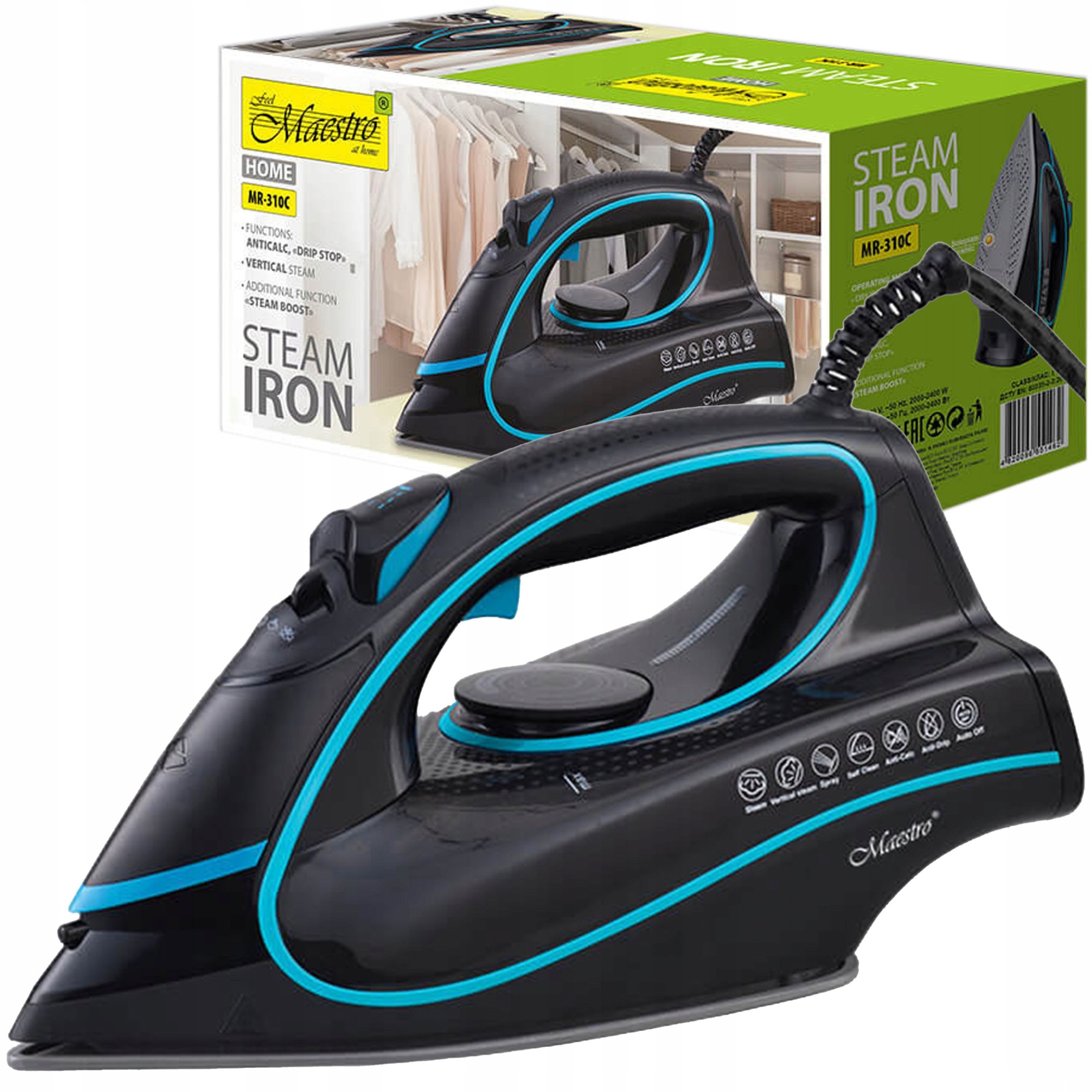Fier de calcat cu abur Maestro MR-310, 2400W, talpa ceramica, functie de calcare verticala, 220-240V