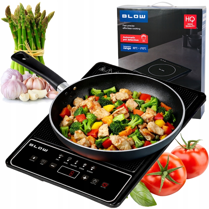 Plita electrica BLOW, cu 2 arzatoare, 2000W, control tactil, display LED, 80-270°C, dimensiuni 250x250mm