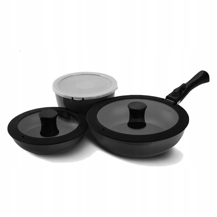 Set 7 tigai Maestro, 2 tigai cu capac din silicon, 1 cratita cu capac din plastic, design ergonomic, 18x9cm, 20x4.5cm, 26x7cm