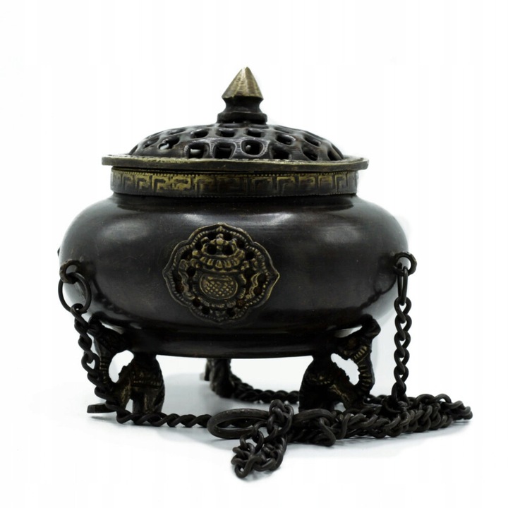 Tamaie suspendata din alama tibetana, Ancient Wisdom, cu 4 simboluri, 31x11cm