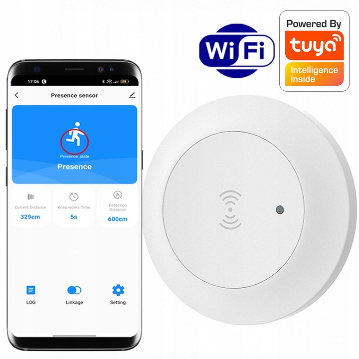 Senzor de detectie prezenta WiFi RTX, 230V, 120° unghi detectie, max. 6m, set complet