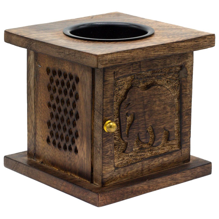 Arzator mare de tamaie cu elefant, natural, 12,5x12,5x12,5cm