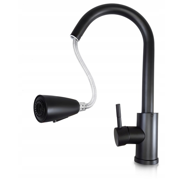 Кухненски смесител Focus Sanitar, с изтеглящ се чучур, хром, 2 функции, 125 см