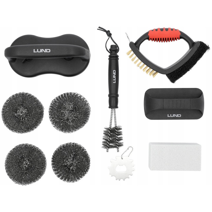 Set de curatare gratar, LUND, 5 piese, perii din otel inoxidabil, dimensiuni variate