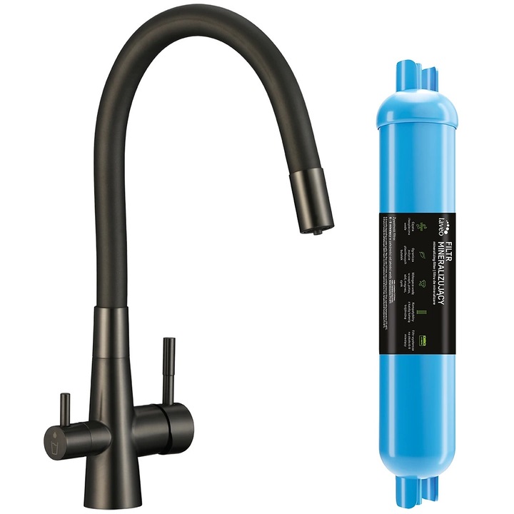 Санитарен смесител Laveo Riveco, графит, с минерализиращ филтър