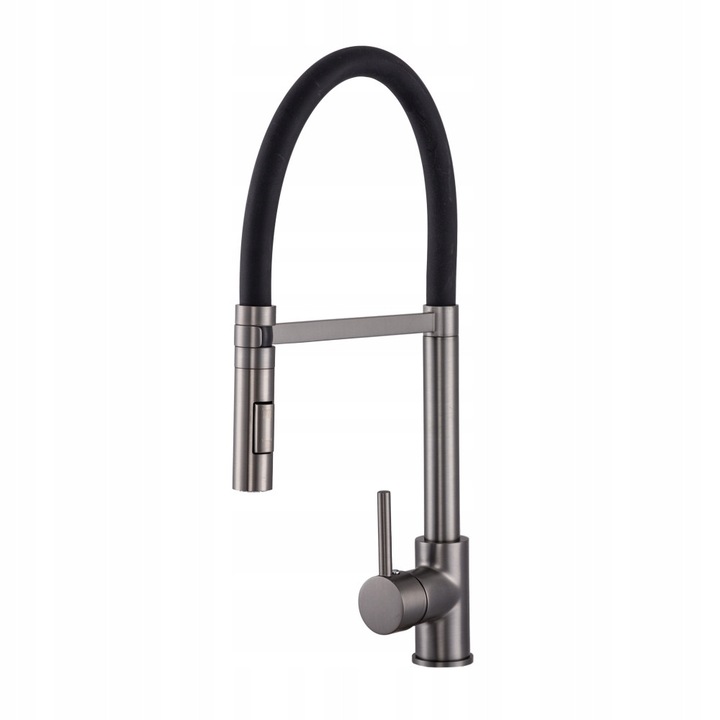 Санитарен смесител Gamma, модел Vento, с изтеглящ се чучур, въртящ се на 360°, цвят gun metal