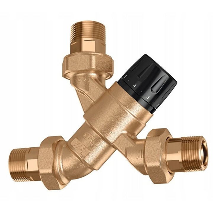 Caleffi 1'' termosztatikus keverőszelep visszacsapó szelepekkel és szűrőkkel, 35-65C, 10bar, 3,0m/h
