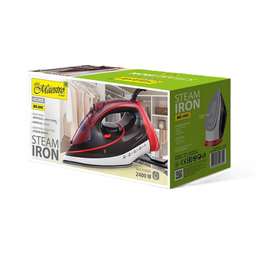 Fier de calcat cu abur Maestro MR309C, 2400W, ceramic, alb, reglabil, 28x12x15cm