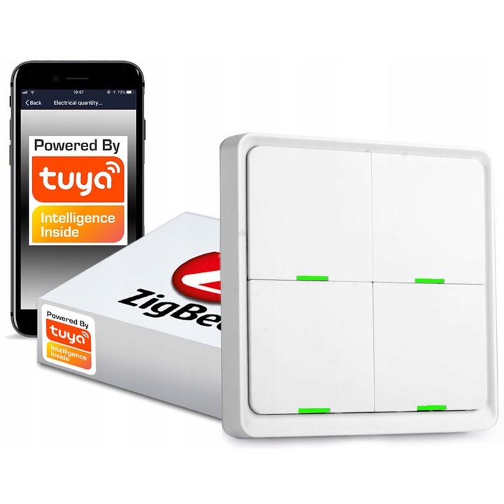 Pilot intelligens 4 csatornás RTX Tuya ZigBee, 12 forgatókönyv, 8,6x8,6cm, fehér