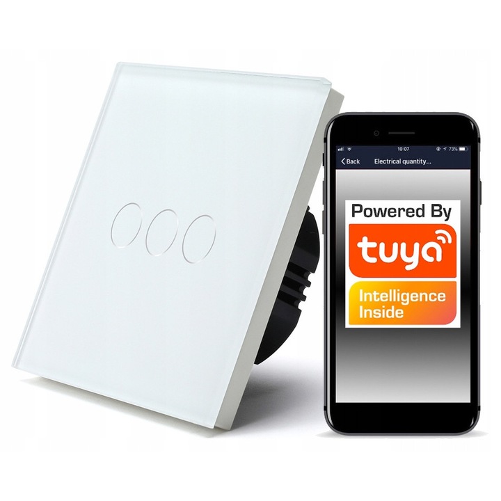 RTX 3 csatornás WiFi érintőkapcsoló, fehér, 8,6x8,6x2,4cm