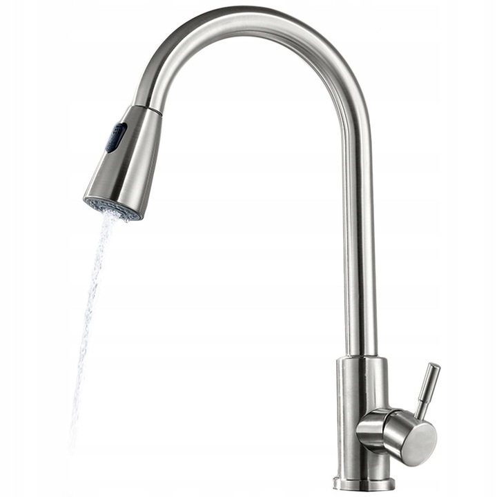 Baterie bucatarie cu duza extensibila, Maibang, model K10732 "SNAKE", inox periat, montaj pe blat, 2 moduri de jet