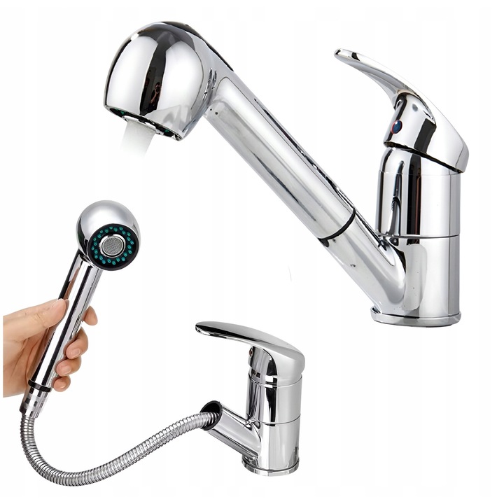 Baterie sanitara cu doua moduri, neagra mat, set cu duza retractabila