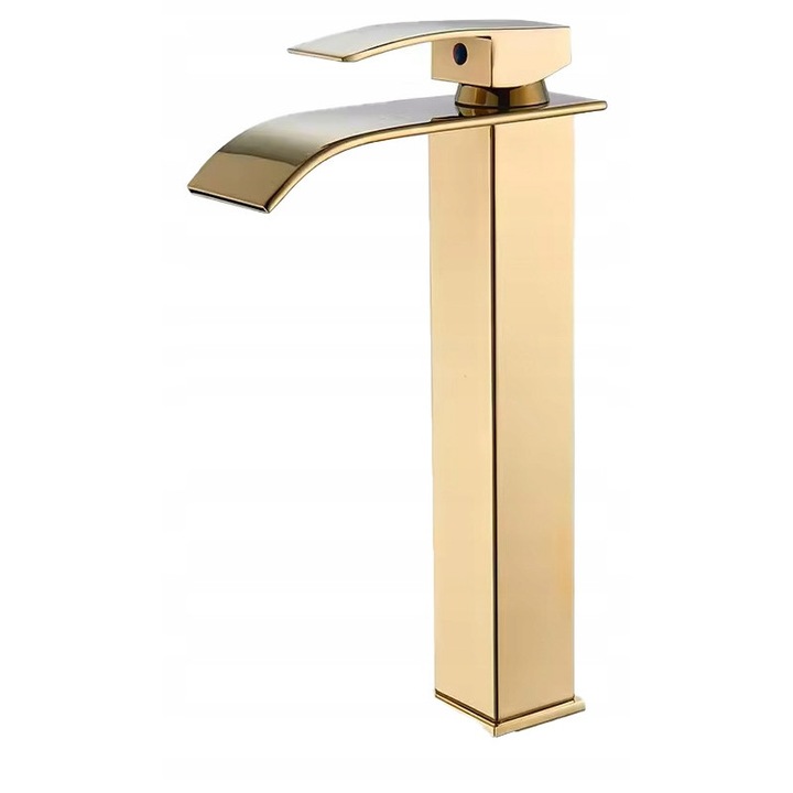 Висок смесител за мивка, Focus Sanitar, златист, водопаден ефект, монтаж на плот, голяма височина