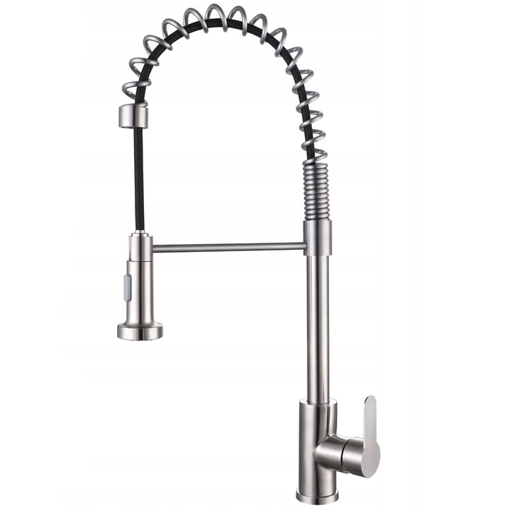 Baterie bucatarie inalta, crom, rotativa 360, montaj pe blat, set complet