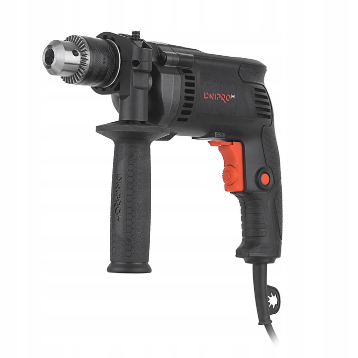 Ütés nélküli fúrógép Dnipro-M ND-85, 850 W, 35 Nm nyomaték, max. 1300 ford./perc sebesség, kulcsos tokmány 1.5-13 mm, gumírozott fogantyú, fekete, 1 db