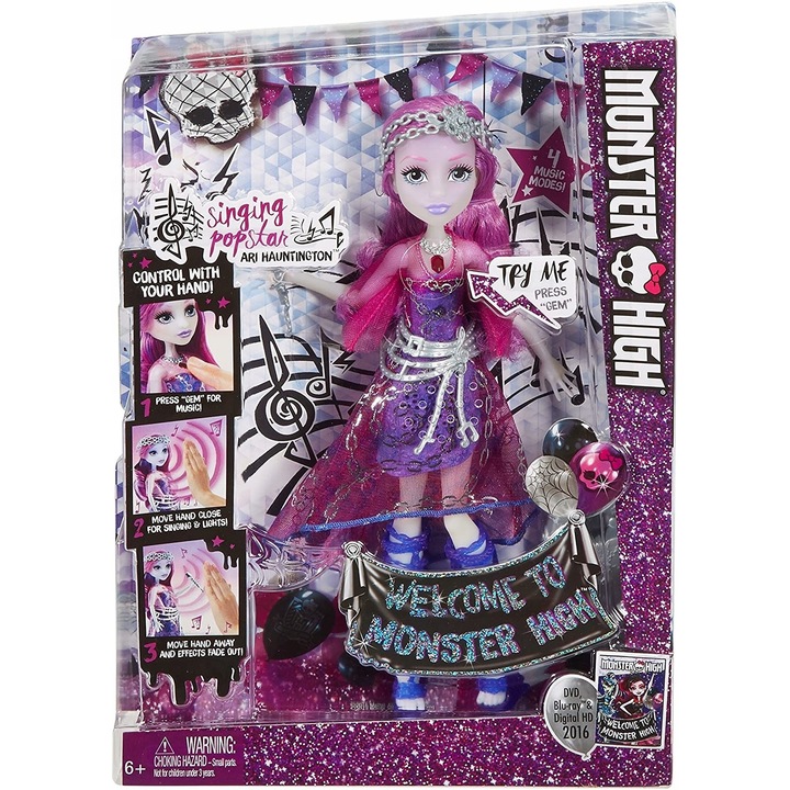 Papusa Monster High Ari Hauntington, violet, cu lumini si sunete, 4 moduri de joaca