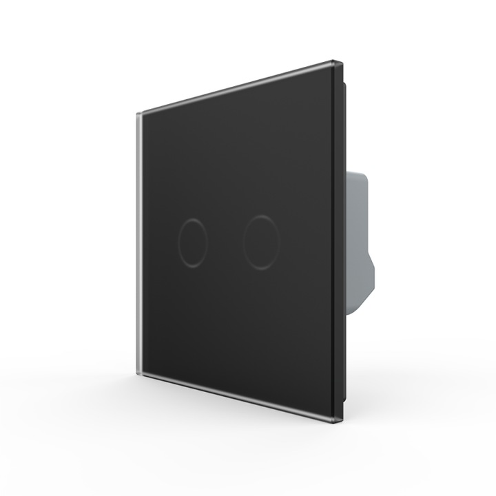 Intrerupator dublu cu touch Livolo, Negru mat, cap-scara cruce, generatia noua imbunatatita, panou sticla securizata