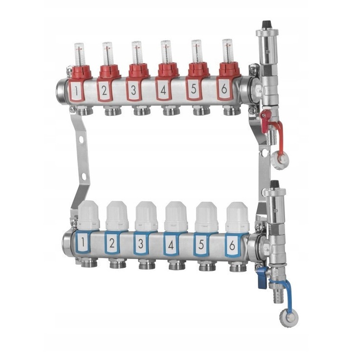 Set rozdzielator pentru incalzire in pardoseala, DIAMOND, 13 oboade, inox, crom
